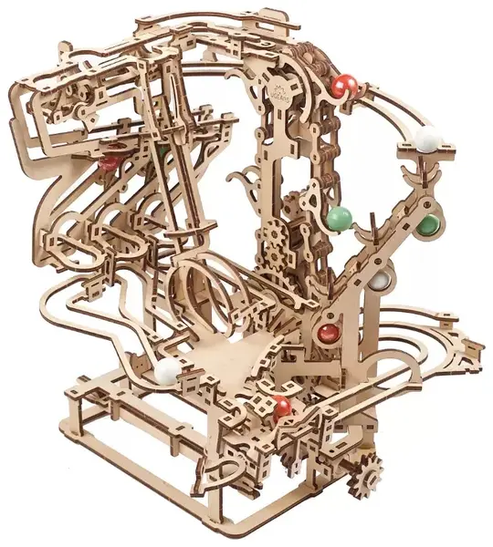 Puzzle 3D din lemn Ugears din 400 piese - Pistă pentru bile de marmură
