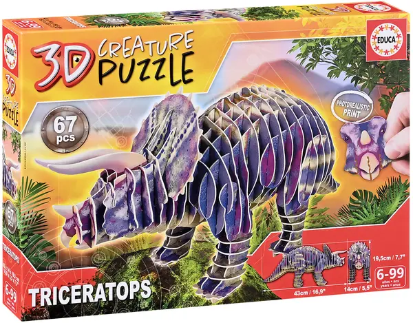 Puzzle 3D Educa de 67 piese - Triceraptor