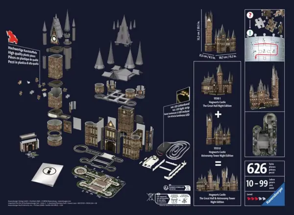 Puzzle 3D Harry Potter - Turnul Astronomiei, Editie de noapte - 540 piese | Ravensburger