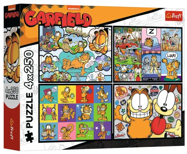 Puzzle 4 x 250 piese - Garfield (Nu ii place ziua de luni) - Trefl | Trefl