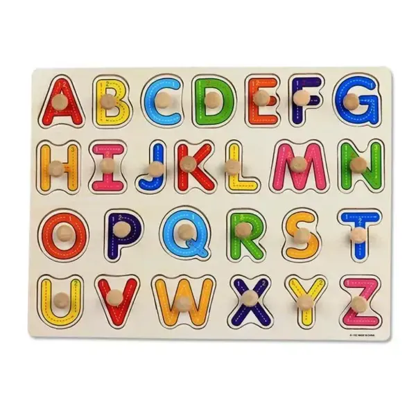 Puzzle Alfabet din Lemn – Litere Mari cu Mânere Montessori - Default Title