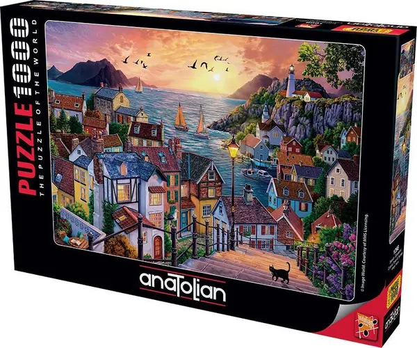 Puzzle Anatolian din 1000 de piese - Oras de coasta la apus