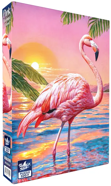 Puzzle Black Sea din 500 piese - Flamingo roz la apus