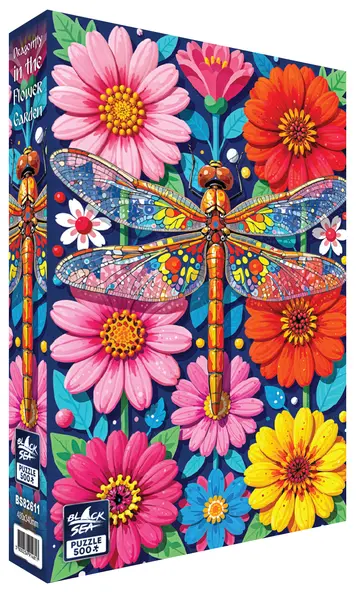 Puzzle Black Sea din 500 piese - Libelul în grădina colorată
