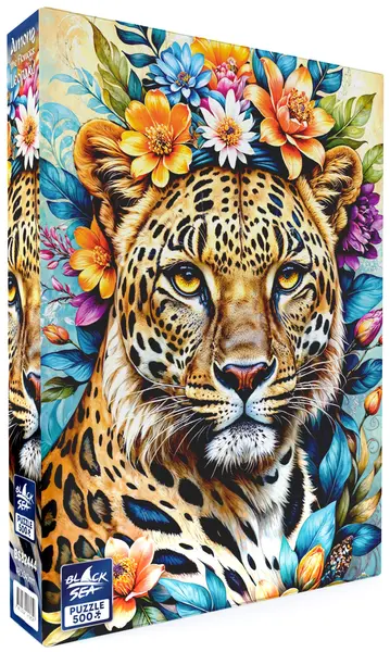 Puzzle Black Sea din 500 piese - Printre flori: Leopard