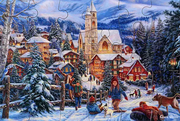 Puzzle-carte poştală Castorland din 24 piese - Coborâre cu sania în oraș