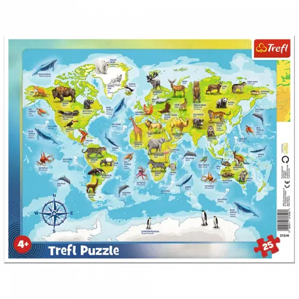 Puzzle carton tip plansa 25 piese,Harta Animalelor,+4 ani