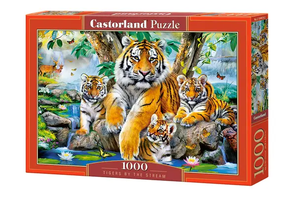 Puzzle Castorland din 1000 de piese - Tigrii langa cascada