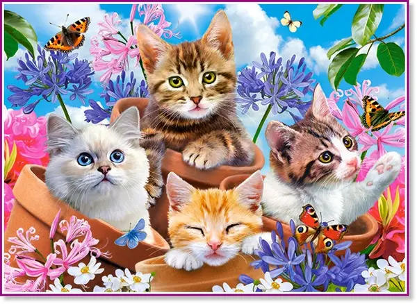 Puzzle Castorland din 120 de piese - Pisicute si flori