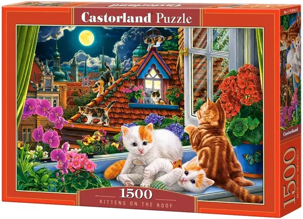 Puzzle Castorland din 1500 de piese - Pisicuțe pe acoperiș