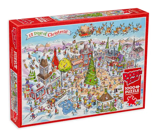 Puzzle Cobble Hill din 1000 de piese - DoodleTown: 12 zile de Crăciun