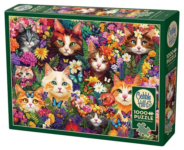 Puzzle Cobble Hill din 1000 de piese - Mustăți printre flori