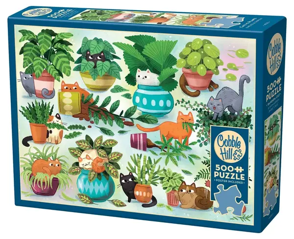 Puzzle Cobble Hill din 500 de piese - Pisici versus plante