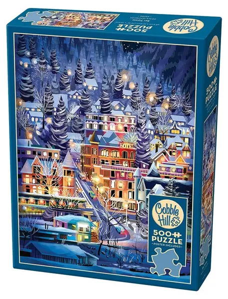 Puzzle Cobble Hill din 500 de piese - Seara la stațiunea de schi