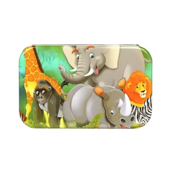 Puzzle cu 60 piese în cutie metalică - Animale din junglă