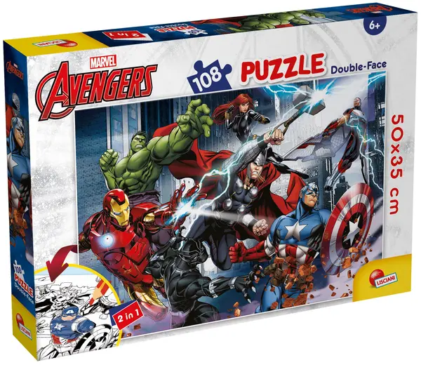 Puzzle cu două fețe Lisciani de colorat din 108 piese - The Avengers