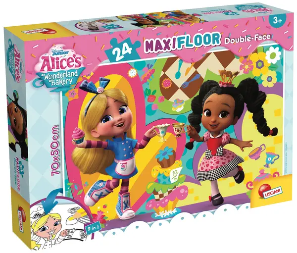 Puzzle cu două fețe Lisciani de colorat din 24 piese - Alice în Țara Minunilor cofetăriei