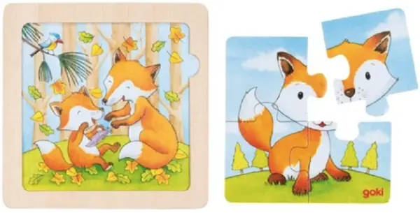 Puzzle cu fundal - Pui de animale, 4 piese, mai multe modele | Goki