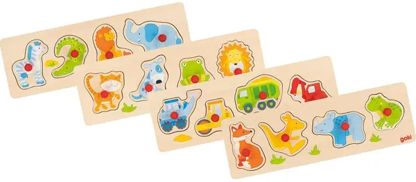 Puzzle cu mânere Goki - pisoi, câine, broască și arici