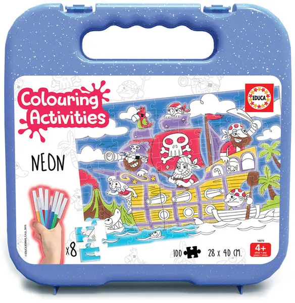 Puzzle de colorat Educa din 100 de piese - Pirates, cu 8 carioci