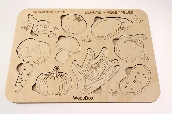 Puzzle de colorat - Legume | Acrilat WoodBox