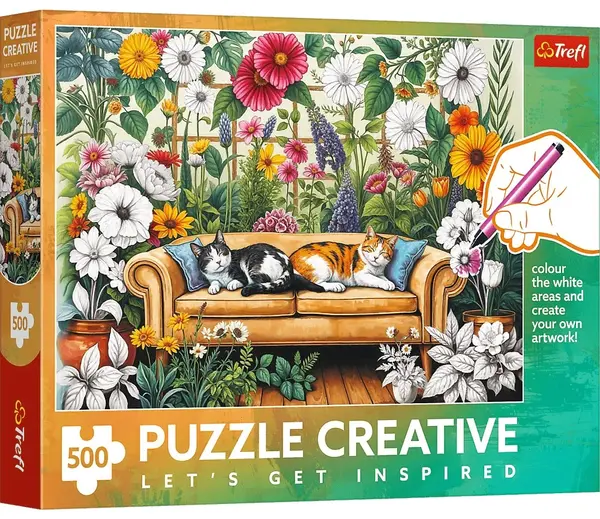 Puzzle de colorat Trefl din 500 piese - Seră pentru pisici