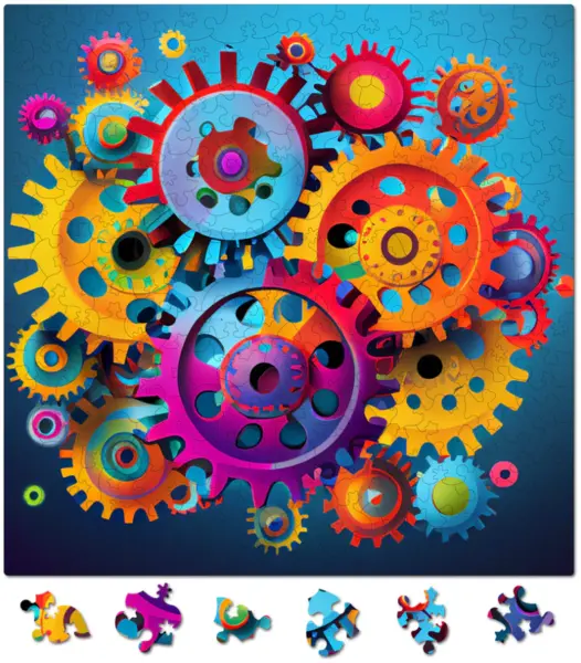Puzzle din lemn - Abstract - Colorful Gears | Woodmix Puzzles
