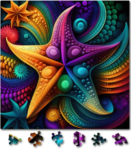 Puzzle din lemn - Abstract - Rainbow Starfish | Woodmix Puzzles