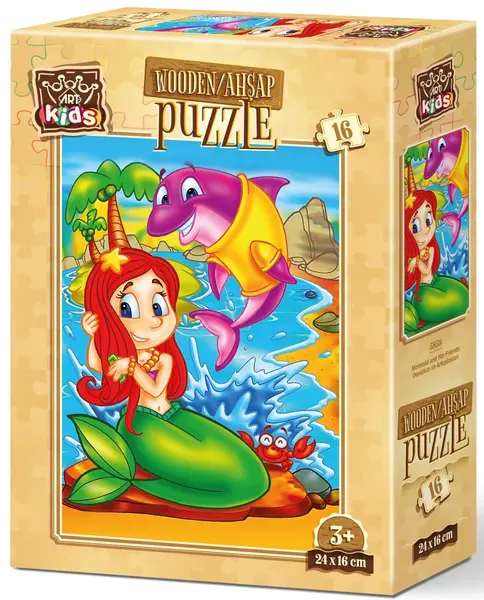 Puzzle din lemn Art Puzzle din 16 de piese - Sirena si amicul ei