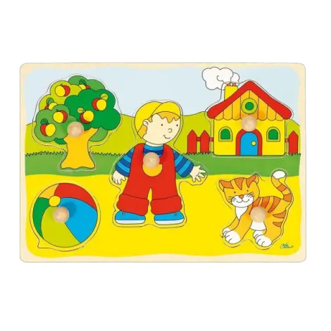 Puzzle din lemn Baietel si Pisicuta