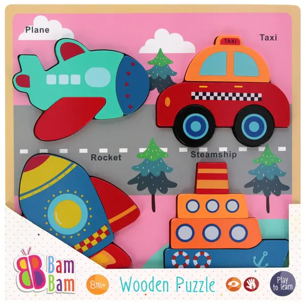 Puzzle din lemn Bam Bam - Vehicule