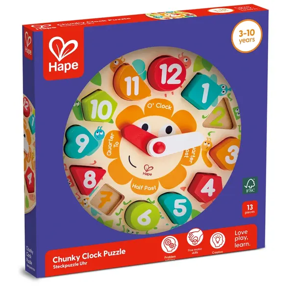 Puzzle din lemn ceas educativ pentru copii , sortator forme si cifre