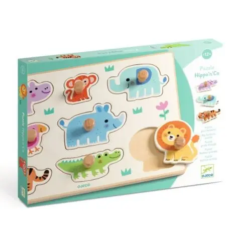 Puzzle din lemn cu animale salbatice, Djeco