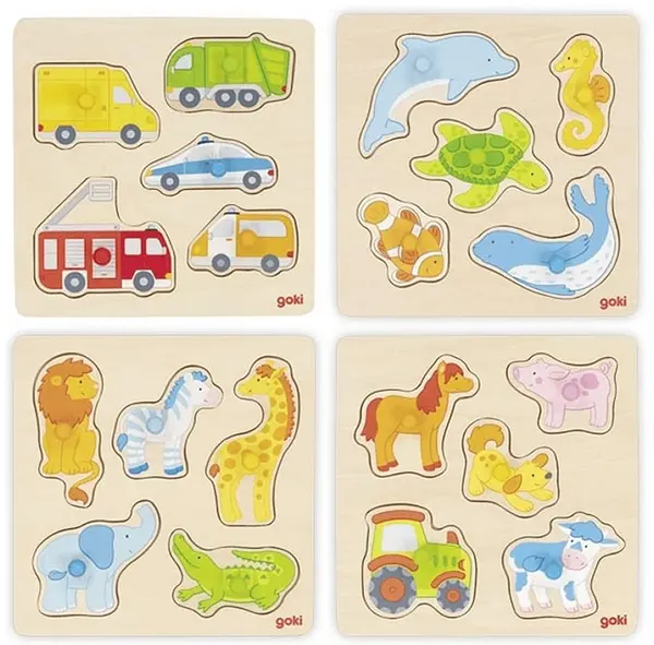 Puzzle din lemn cu mânere Goki - Sortiment