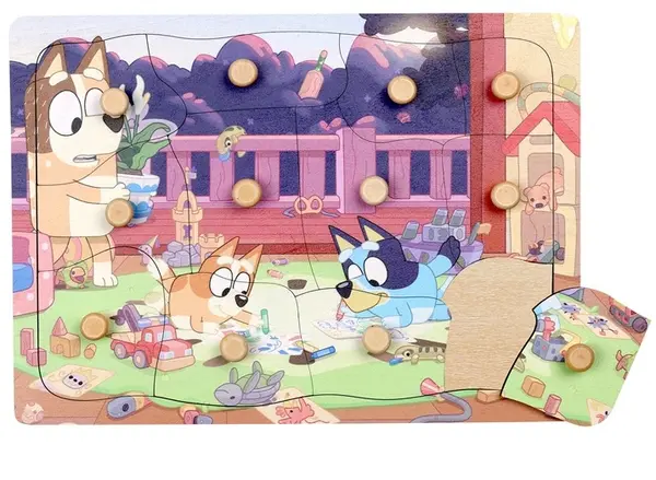 Puzzle din lemn cu mânere Micki - Bluey, 12 piese