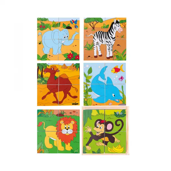 Puzzle din lemn cuburi , Safari 2x2, animale salbatice
