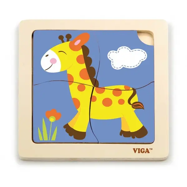 Puzzle din lemn din 4 piese mari - girafa