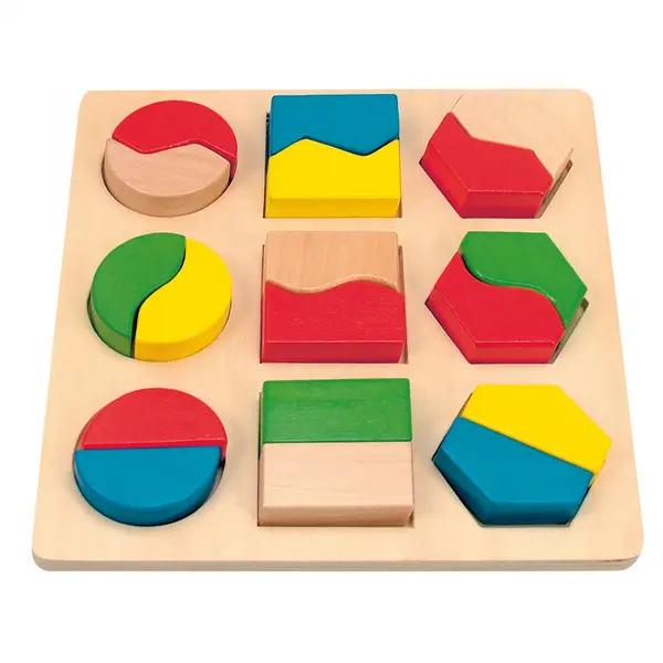 Puzzle din lemn , Forme E i culori, puzzle 3D educativ copii 2+