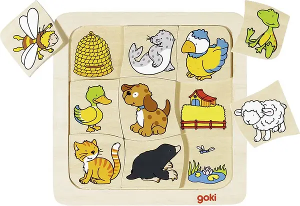 Puzzle din lemn Goki - Cine unde traieste?
