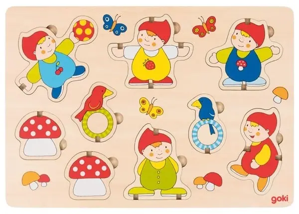 Puzzle din lemn Goki - Pitici, puzzle care sta vertical