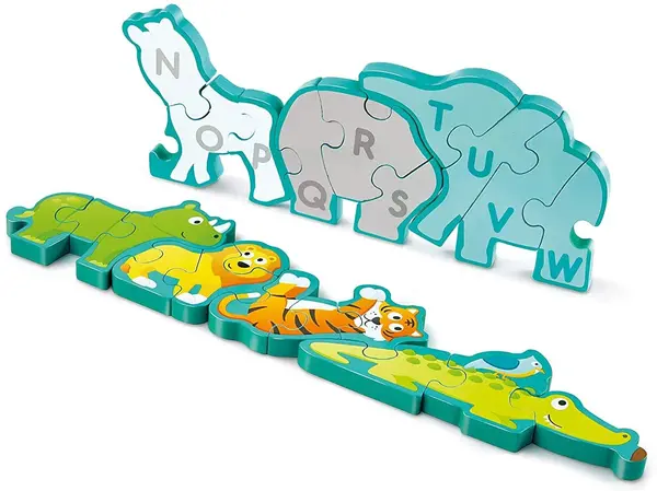 Puzzle din lemn Hape - Alfabet si animale, cu doua fete