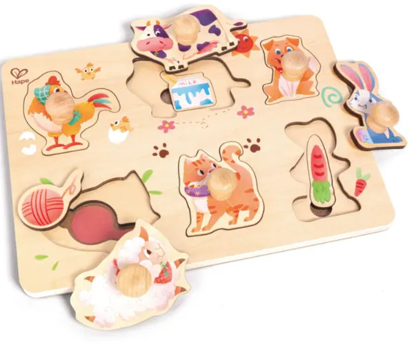 Puzzle din lemn in straturi – Animale, 9 piese | Hape