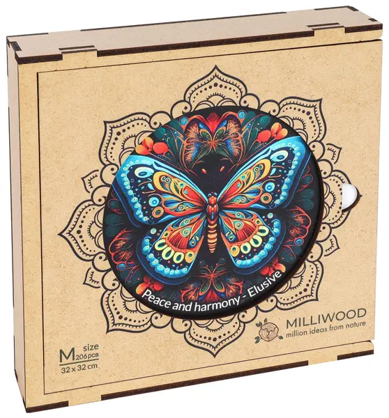 Puzzle din lemn Milliwood de la 206 piese - Mandala, Evaziv (Mărimea M)