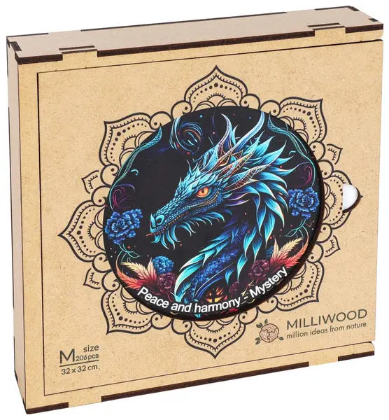 Puzzle din lemn Milliwood de la 206 piese - Mandala, Ghicitoare (mărimea M)