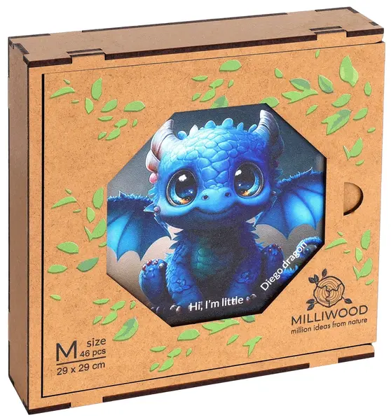 Puzzle din lemn Milliwood de la 46 piese - Diego dragonul (Mărimea M)