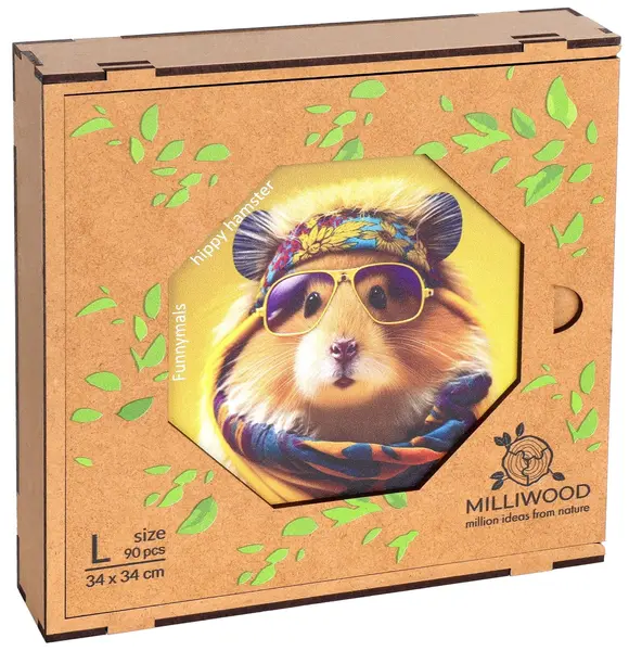 Puzzle din lemn Milliwood de la 90 piese - Hamster hippie (Mărimea L)