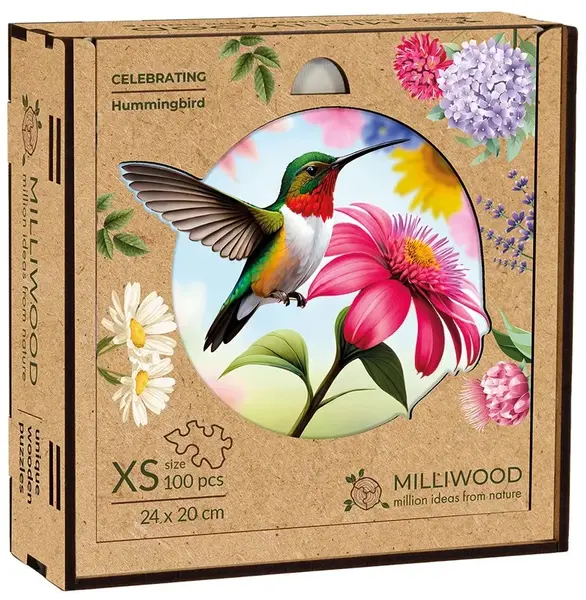 Puzzle din lemn Milliwood din 100 piese - Colibri (Mărimea XS)