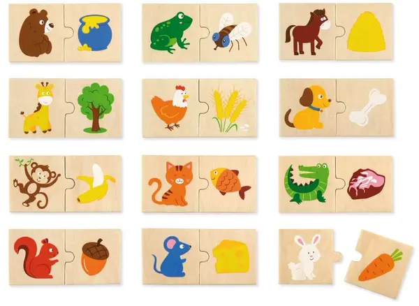 Puzzle din lemn Nowa Szkola - Animalele și hrana lor