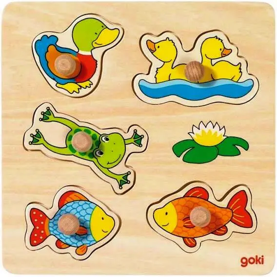 Puzzle din lemn pentru copii cu mânere Goki - Lake