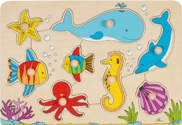 Puzzle din lemn pentru copii cu mânere Goki - Seabed